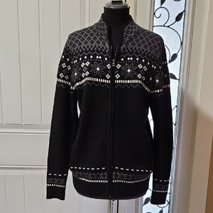 Blue Sky Merino Wool Bamboo Nordic Pattern Zip Up Sweater XS